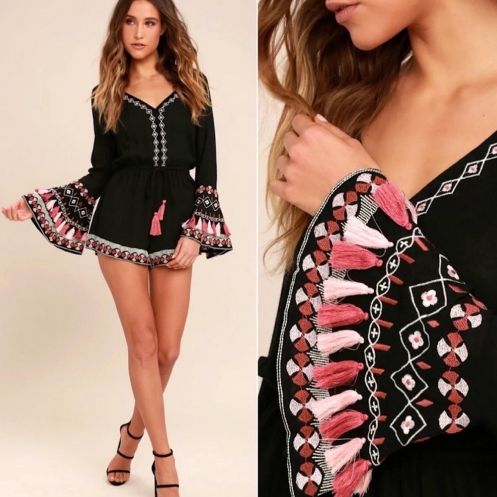 Embellished Romper Long Bell Sleeve